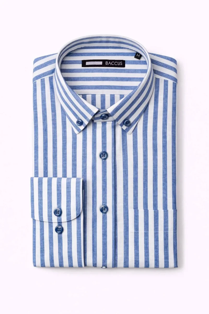 Camisa de linho e algodão - Azul - Image 2