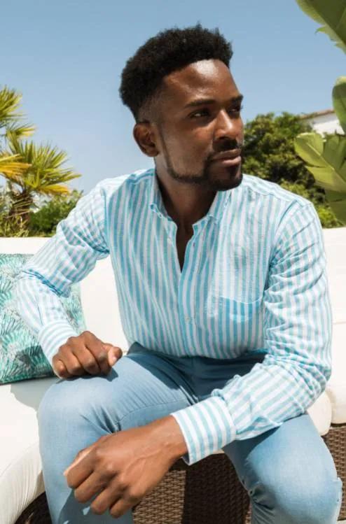 Camisa de linho e algodão - Azul - Image 2