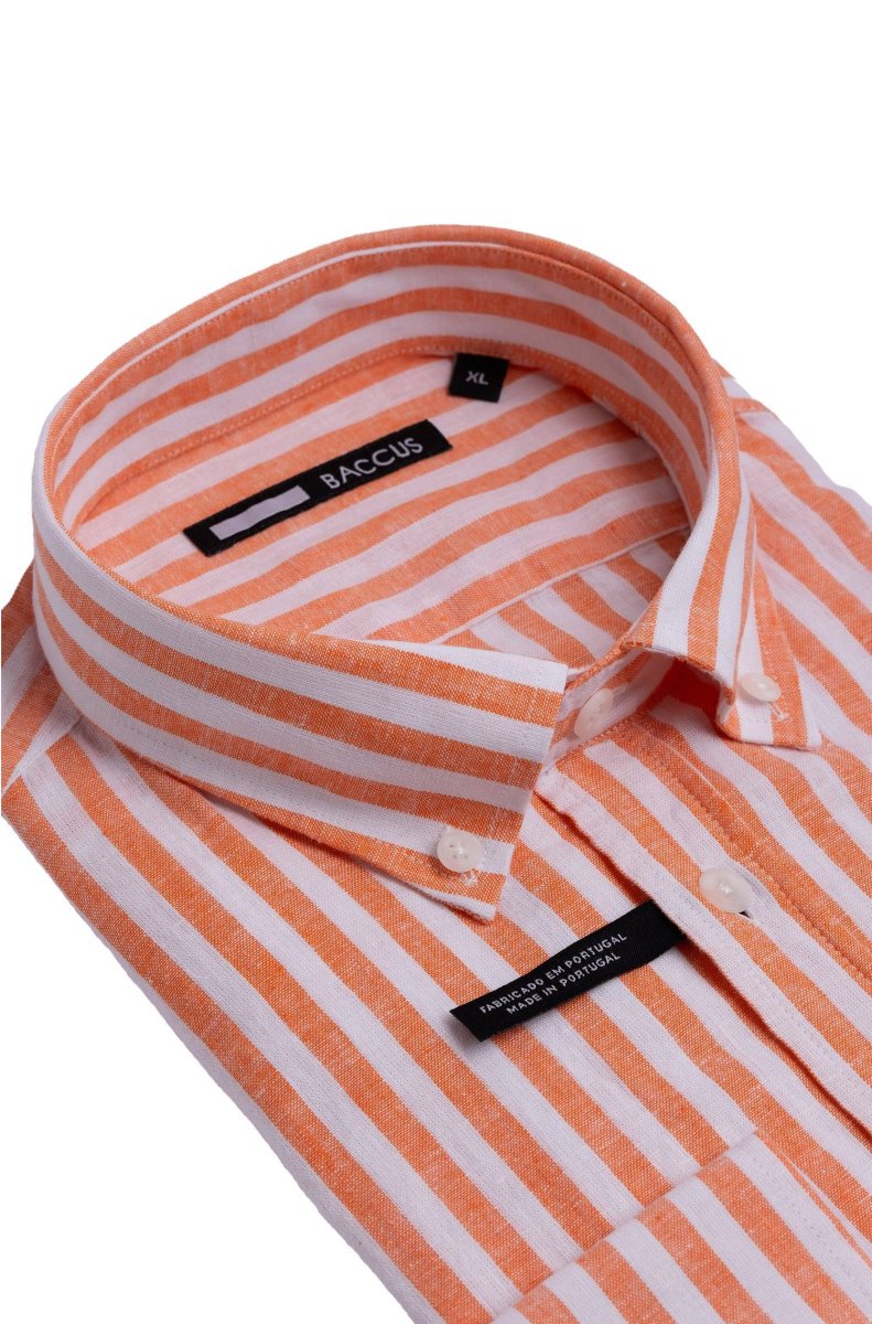 Camisa de linho e algodão - Laranja - Image 3