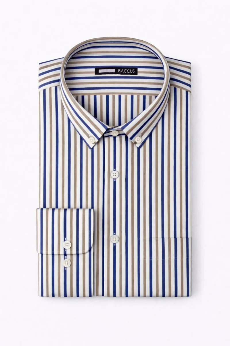 Camisa de homem com risca - Bege - Image 3