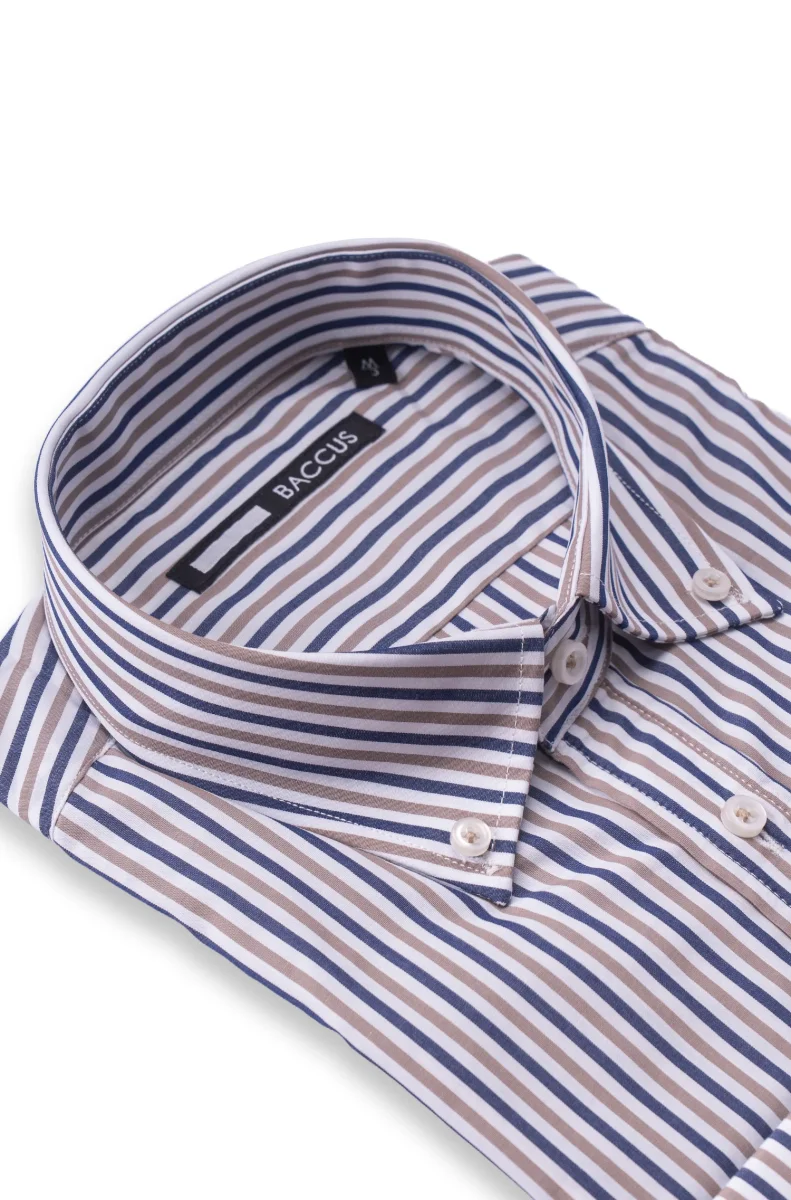 Camisa de homem com risca - Bege - Image 4